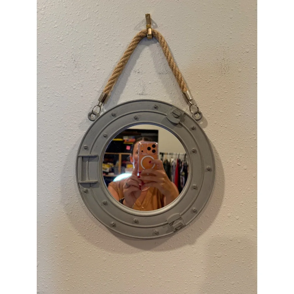 Porthole Mirror Set Gray Bronze Nautical Coastal Wall Decor Beach House Lake Art